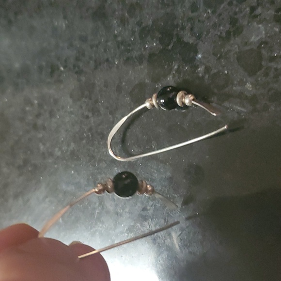 STERLING SILVER Wire Earrings with Beads - Picture 2 of 7